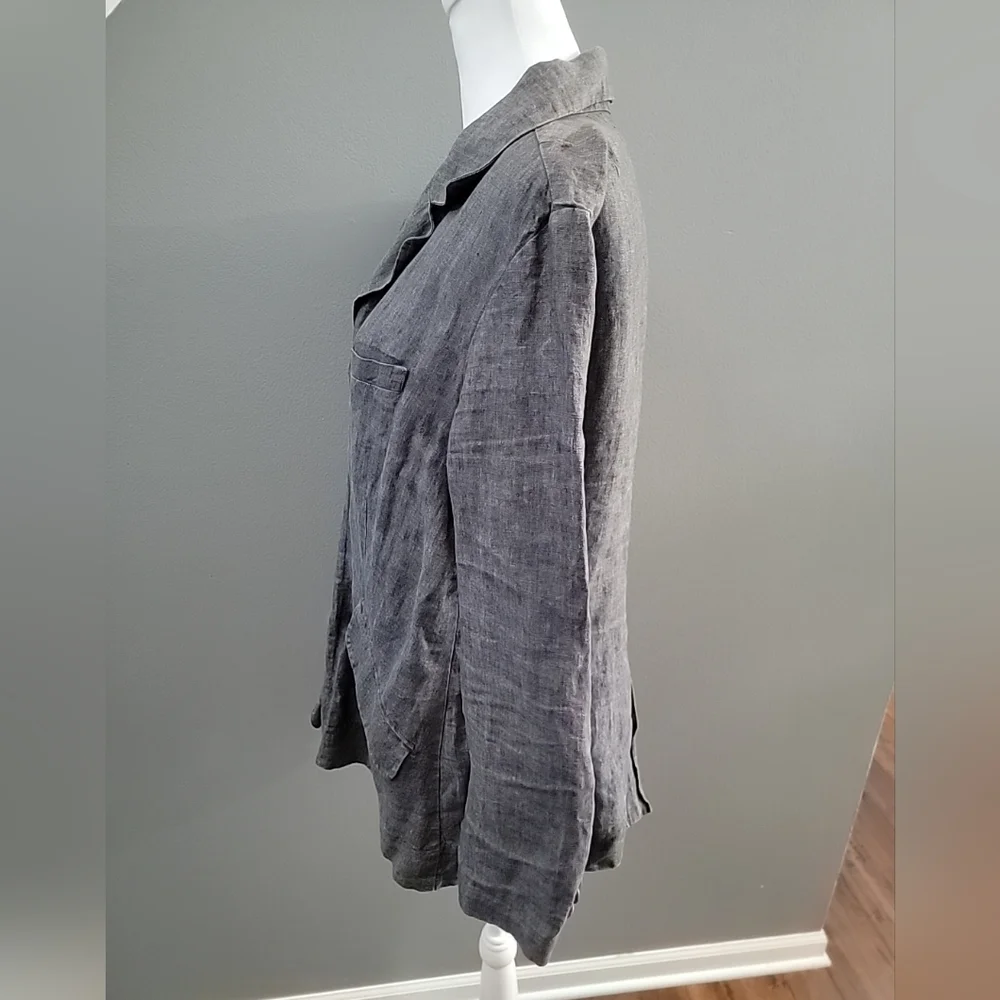 EILEEN FISHER Womens sz 14 Charcoal Gray Italian Linen Blend Blazer Jacket - Picture 3 of 6